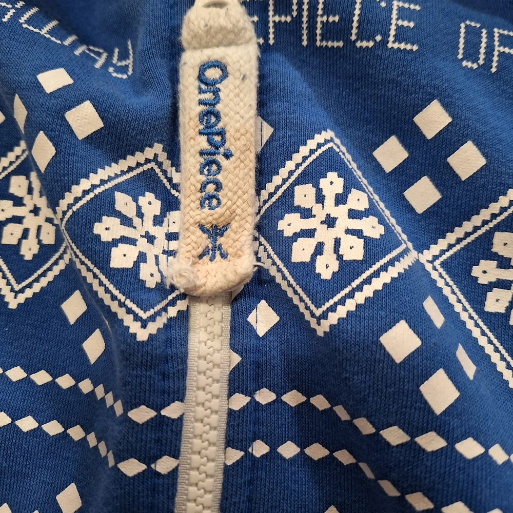 OnePiece Lusekofte Footless Sleeper Pajamas, Blue & White Nordic Print, Sz Xs